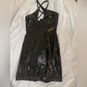 Brand New Oh Polly Black Latex Mini Dress - Size 4 US - UK 8